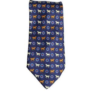 EFFESTI MODA Tie 100% Silk, Equestrian - Cognac, Light Blue, Burgundy & Navy